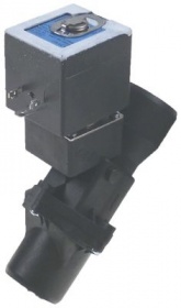Vypouštěcí elektromagnetický ventil 230V přívod 36/40mm výstup 33/40mm L 140mm 1-cestný
