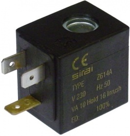 Elektromagnetická cívka V 33mm L 32mm W 25mm ø sedla 10mm 230VAC SIRAI 10VA typ cívky Z614A