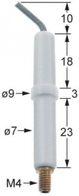 Zapalovací elektroda L1 10mm L2 5mm k uchycení přípojka M4 D1 ø 7mm D2 ø 9mm BL1 18mm BL2 3mm
