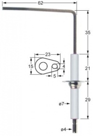 Monitorovací elektroda L1 35mm L2 62mm s přírubou D1 ø 7mm délka příruby 23mm šířka příruby 15mm