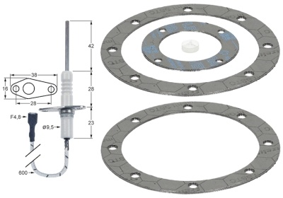 Monitorovací elektroda L1 42mm přípojka F4,8x0,8 délka kabelu 600mm D1 ø 9,5mm délka příruby 38mm