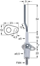 Monitorovací elektroda L1 54mm L2 9mm L3 12mm přípojka M4 D1 ø 5mm D2 ø 9,5mm délka příruby 23mm