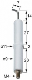 Zapalovací elektroda L1 14mm L2 7mm k uchycení přípojka M4 D1 ø 9mm D2 ø 11mm BL1 27mm BL2 3mm