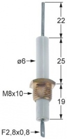 Zapalovací elektroda L1 22mm M8x10 přípojka F 2,8x0,8mm D1 ø 6mm BL1 25mm BL2 19mm