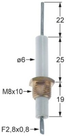 Zapalovací elektroda L1 22mm M8x10 přípojka F 2,8x0,8mm D1 ø 6mm BL1 25mm BL2 19mm