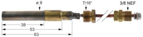 Generátor tepla L 1500mm 250-750mV přípojka 3/8″ UNEF ø čidla 9mm L čidla 38mm