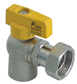 Výstupní kohout zahnuté přívod 1/2" vnitřní závit výstup 3/4" vnitřní závit schválení EN 331