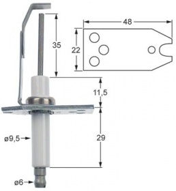 Zapalovací elektroda L1 35mm příruba D1 ø 9,5mm délka příruby 48mm šířka příruby 23mm BL1 15,5mm