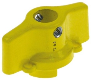Křídlaté madlo kov žlutý V 20,5mm L 45mm W 24mm pro plynový kulový kohout přívod 5x8