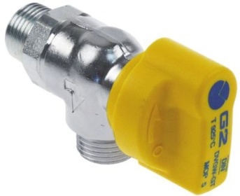 Kulový kohout zahnuté přívod 1/2" vnější závit výstup 1/2" vnější závit DN15 schválení DVGW chrom