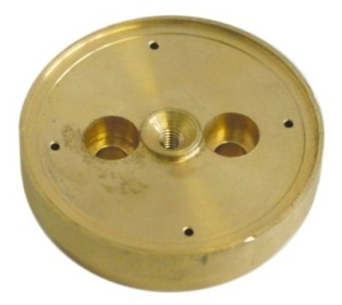 Rozvaděč vody závit M5 mosaz ø 58,3 / 53,4mm V 15,5mm ø otvoru 1,75mm ø otvoru 10,4mm