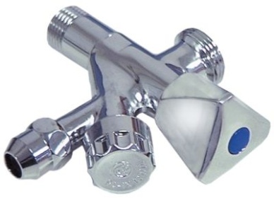 Kombinovaný rohový ventil přívod 1/2″ výstup 3/8″ (ø10mm) + 3/4″  -