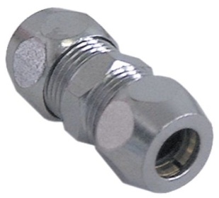 Šroubovací trubková spojka závit 3/8″ ø trubky 10mm pochromovaná mosaz