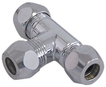 T-díl závit 1/2″ ø trubky 12mm pochromovaná mosaz