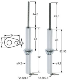 Sada zapalovacích elektrod L1 45mm přípojka Faston samec 2,8 mm D1 ø 9,5mm