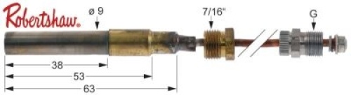 Generátor tepla L 36″ - 915mm 250-750mV přípojka 3/8″ UNEF ø čidla 9mm L čidla 38mm