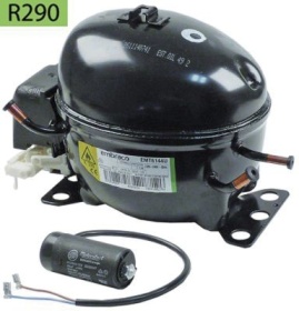 Kompresor chladivo R290 typ EMT6144U 1/6HP zdvihový objem 4,5cm³ CSIR 220-240V V 166mm 342W