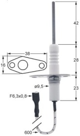 Monitorovací elektroda L1 42mm přípojka F6,3x0,8 délka kabelu 600mm D1 ø 9,5mm délka příruby 38mm