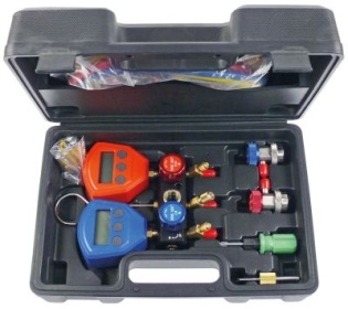 Montážní pomůcka R22/R134a/R404a/R407c/R502/R410a digital 6 x baterie 1,5 V AAA psi/bar/MPa/kPa