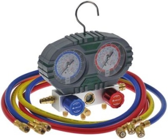 Montážní pomůcka R22/R134a/R404a/R407c 3000PSI 2cestné ø 80mm model HS-S60-101 1/4″ SAE