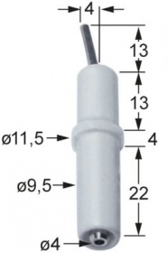 Zapalovací elektroda L1 13mm L2 4mm k uchycení D1 ø 9mm D2 ø 11mm BL1 13mm BL2 4mm BL3 22mm