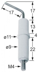 Zapalovací elektroda L1 17mm L2 17mm přípojka M4 D1 ø 9mm D2 ø 11mm BL1 13mm BL2 4mm BL3 22mm