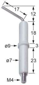 Zapalovací elektroda L1 12mm L2 17mm přípojka M4 D1 ø 7mm D2 ø 9mm BL1 18mm BL2 3mm BL3 23mm