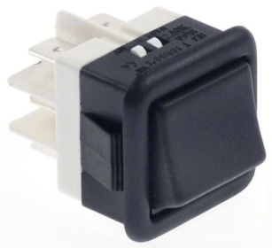 Kolébkový přepínač montážní rozměry 27,8x25mm černý 2CO 250V přípojka Faston samec 6,3 mm  - 16A