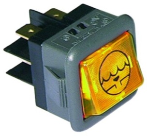 Kolébkový přepínač montážní rozměry 27,8x25mm oranžový 2CO 250V přípojka Faston samec 6,3 mm