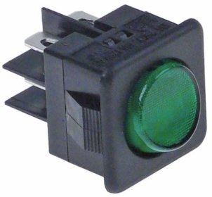 Kolébkový přepínač montážní rozměry 25,5x25mm zelený 2CO 250V přípojka Faston samec 6,3 mm  -