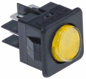 Kolébkový přepínač montážní rozměry 25,5x25mm žlutý 2CO 250V přípojka Faston samec 6,3 mm  - 16A