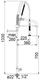 Sprcha na nádobí INOX madlo kapoty horní díl kohoutu 3/4″ kohout monoblok
