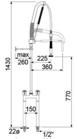 Sprcha na nádobí INOX madlo kapoty horní díl kohoutu 3/4″ kohout s dvěma otvory