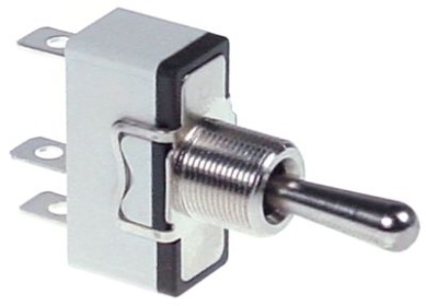 Páčkový přepínač 250V 1CO 15A závit M12x0,75 s neutrální polohou ON-OFF-ON Faston samec 6,3 mm