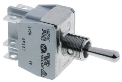 Páčkový přepínač 250V 2CO 15A závit M12x0,75 t.max. 85/55°C s neutrální polohou ON-OFF-ON