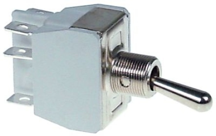 Páčkový přepínač 250V 2CO 15A závit M12x0,75 s neutrální polohou ON-OFF-MOM Faston samec