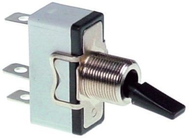 Páčkový přepínač 250V 1CO 15A závit M12x0,75 ON-ON Faston samec 6,3 mm