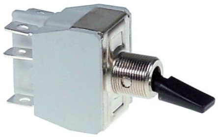 Páčkový přepínač 250V 2CO 15A závit M12x0,75 ON-ON Faston samec 6,3 mm