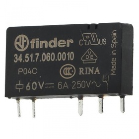 PCB relé FINDER  - při 250V 6A 1CO přípojka kolíky typ cívky Rozteč  -mm