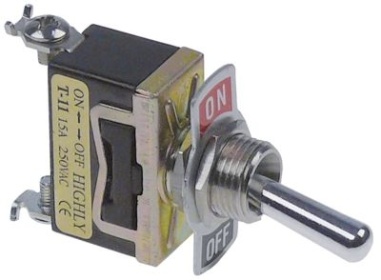 Páčkový přepínač 250V 1NO 15A závit M12x1 ON-OFF šroub