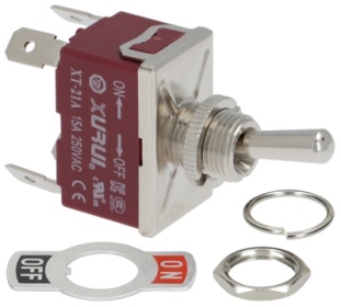 Páčkový přepínač 250V 2CO 15A závit M12x0,75 ON-OFF
