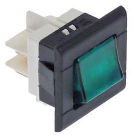 Kolébkový přepínač montážní rozměry 27,8x25mm zelený 2NO 250V přípojka Faston samec 6,3 mm