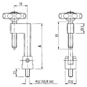 Uzávěr víka ø madla 70mm L 123mm vnější závit M12