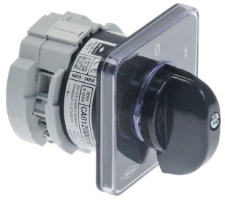 Otočný vypínač 12A ø hřídele 5x5mm L hřídele 21mm přípojka šroub 600V 0-1 polohy 2 sady kontaktů 1