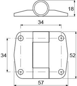 Závěs plast V 18mm L 52mm W 57mm ø otvoru 5mm montážní vzdálenost 34mm