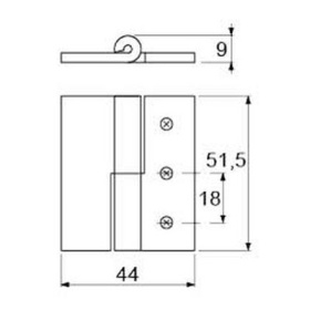 Závěs SS V 9mm L 515mm W 44mm tloušťka 2mm ø otvoru 4mm montážní vzdálenost 18mm