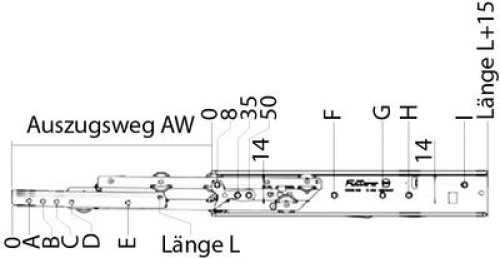 Dvojice výsuvných kolejnic L 550mm délka výsuvu 535mm L1 28mm L2 156mm L3 348mm