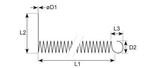 Otočná pružina ø 182mm ø kabelové měrky 32mm L1 100mm L2 150mm L3 24mm montážní pozice vlevo